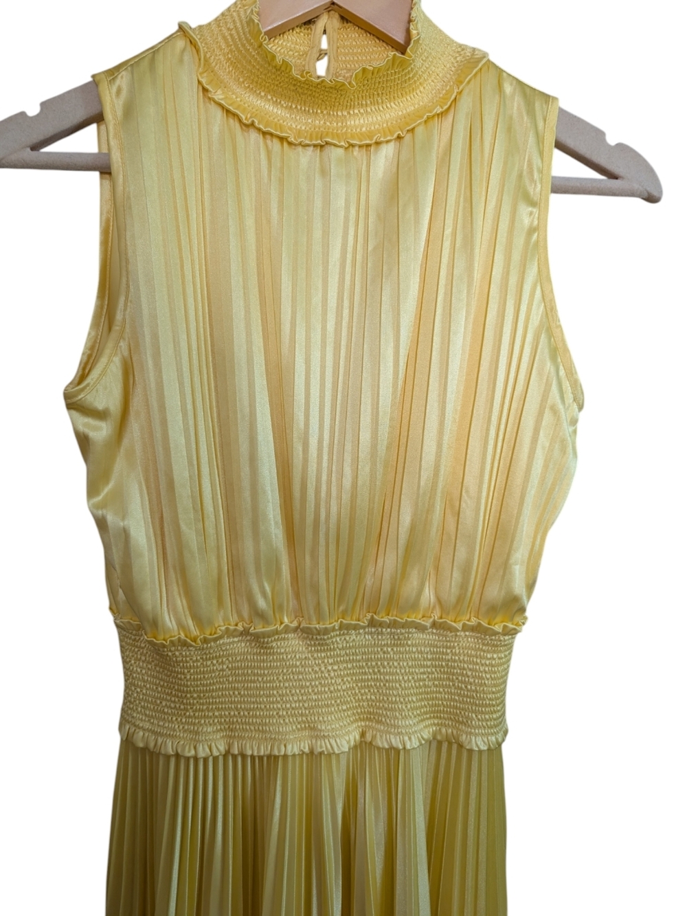 Nanette Lepore Women's Smocked High Neck Pleated Yellow Dress ..Size 2 - Picture 4 of 7